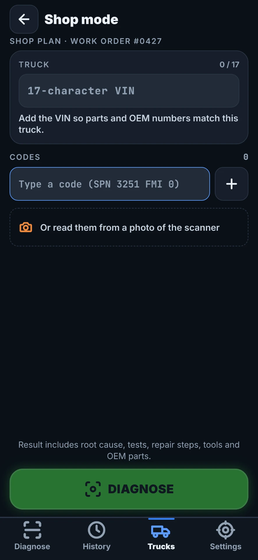 Shop mode with work order